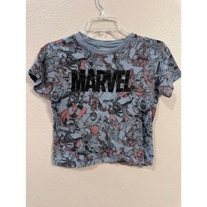 Marvel Comics All Over Print T-Shirt Graphic Tee Blue Superheroes
